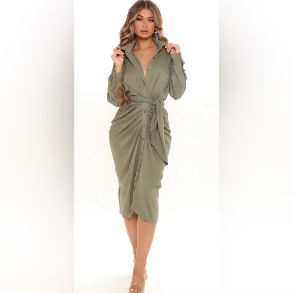 Fashion Nova Elegant Olive Green Wrap Dress